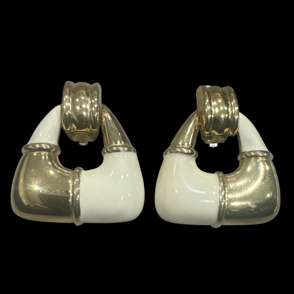 Givenchy Vintage Gold Plated and Cream Enamel Door Knocker Earrings